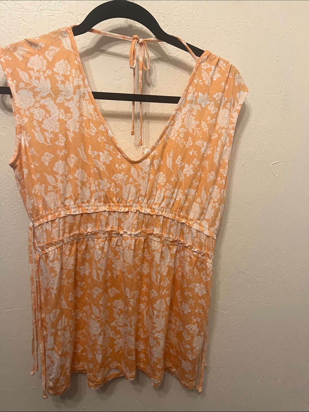 Maurices Peach Floral V-Neck Tie-Back Top
